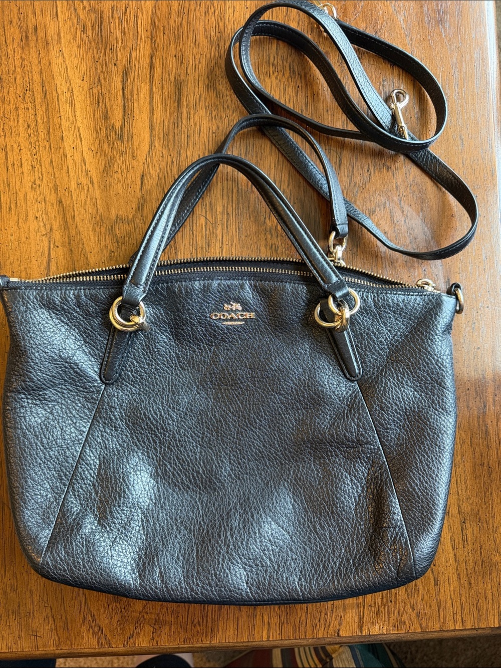 Coach Black Pebbled Leather Satchel with Gold Hardware